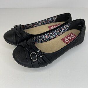 Pop NELLY Memory Foam Shoes Ballet Flats Womens Size 6.5 Black Two Buckle